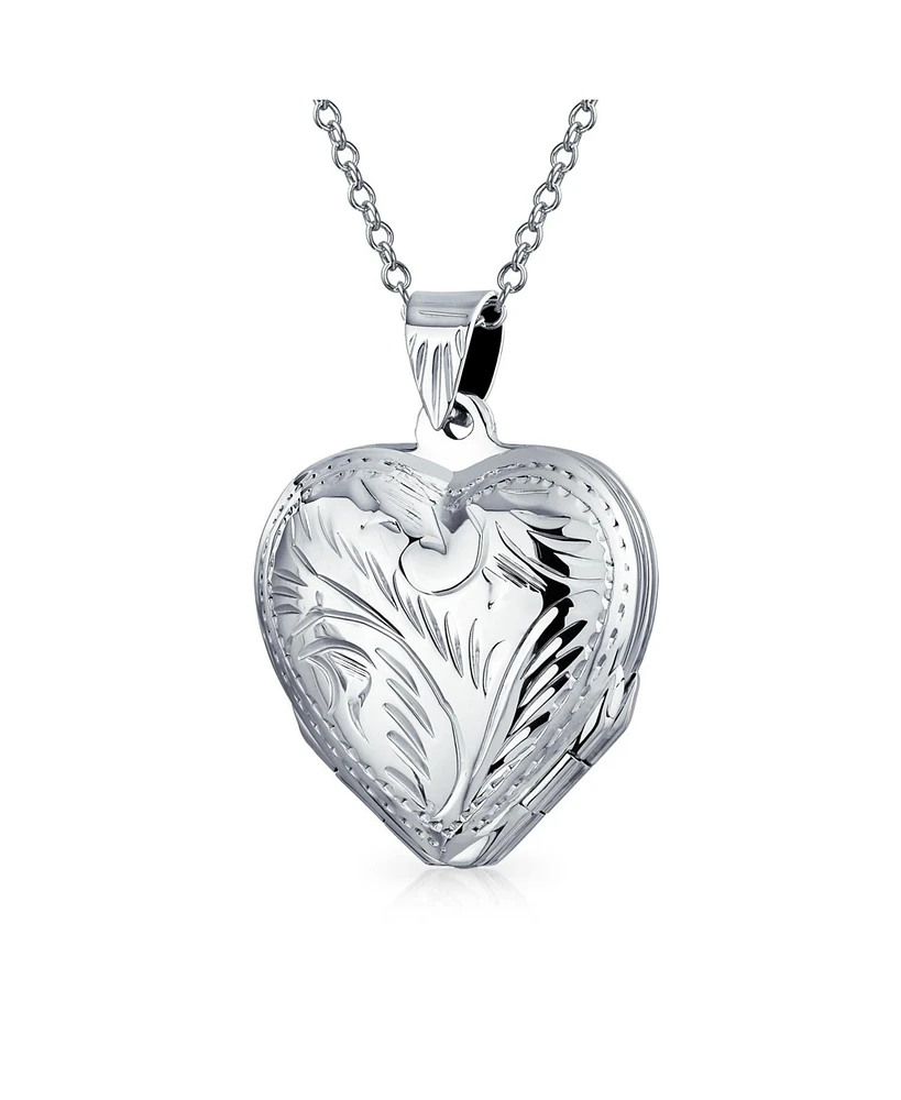 Bling Jewelry Four Way Multiple Photo Heart Lockets Hold Pictures Silver Locket Necklace 1.2 Inch