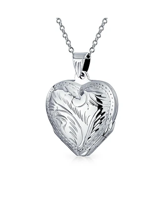 Bling Jewelry Four Way Multiple Photo Heart Lockets Hold Pictures Silver Locket Necklace 1.2 Inch