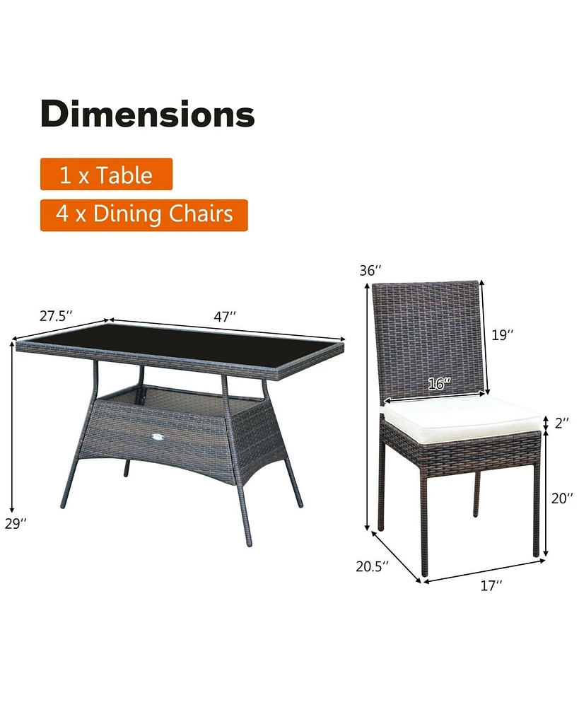 Sugift 5 Pieces Rattan Dining Set with Glass Table and High Back Chair
