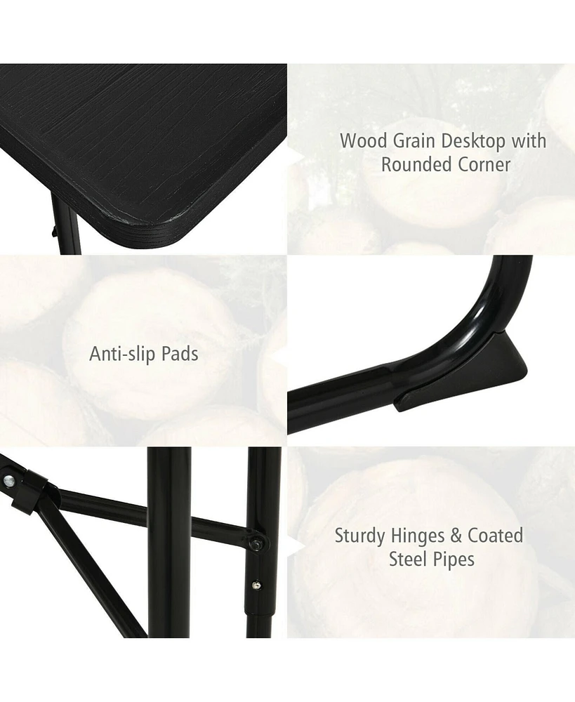 Sugift Folding Picnic Black Table Bench Set with Wood-like Texture