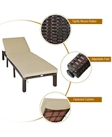 Sugift Paito Wicker Chaise Lounger with Adjustable Backrest
