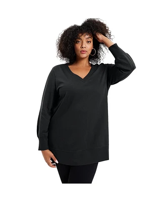 June + Vie Plus V-Neck French Terry Sweatshirt