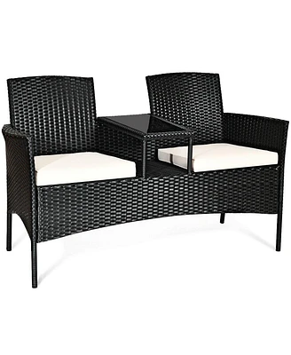 Sugift Wicker Patio Conversation Furniture Set with Removable Cushions and Table