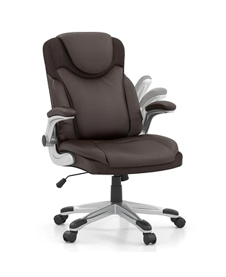 Ergonomic Office Chair Pu Leather Executive Swivel with Flip-up Armrests