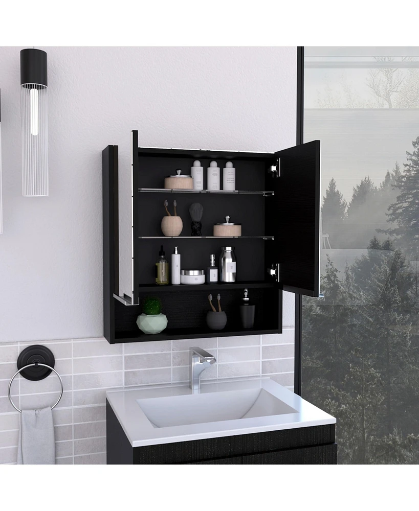 Depot E-shop Tatacoa Mirror Medicine Cabinet, One Open Shelf, Three Interior Shelves