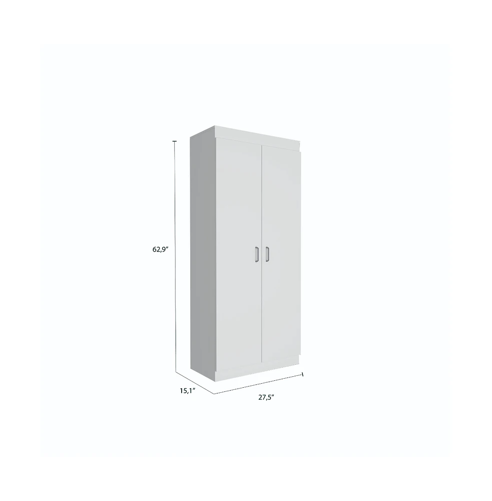 Chad Pantry Double Door Cabinet, Five Shelves,Three Interior Door Shelves, White