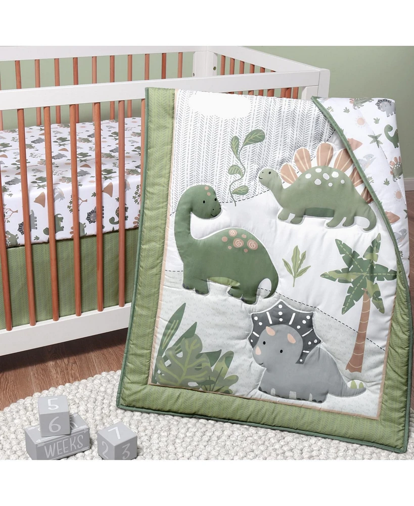 The Peanutshell Dinosaur Dreams Crib Bedding Set for Baby Boys, 3 Piece Nursery Set