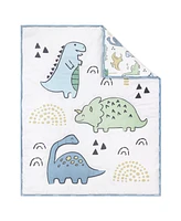 The Peanutshell Blue Dino 5 Piece Crib Bedding Set for Baby Boys, Nursery Set with Blanket
