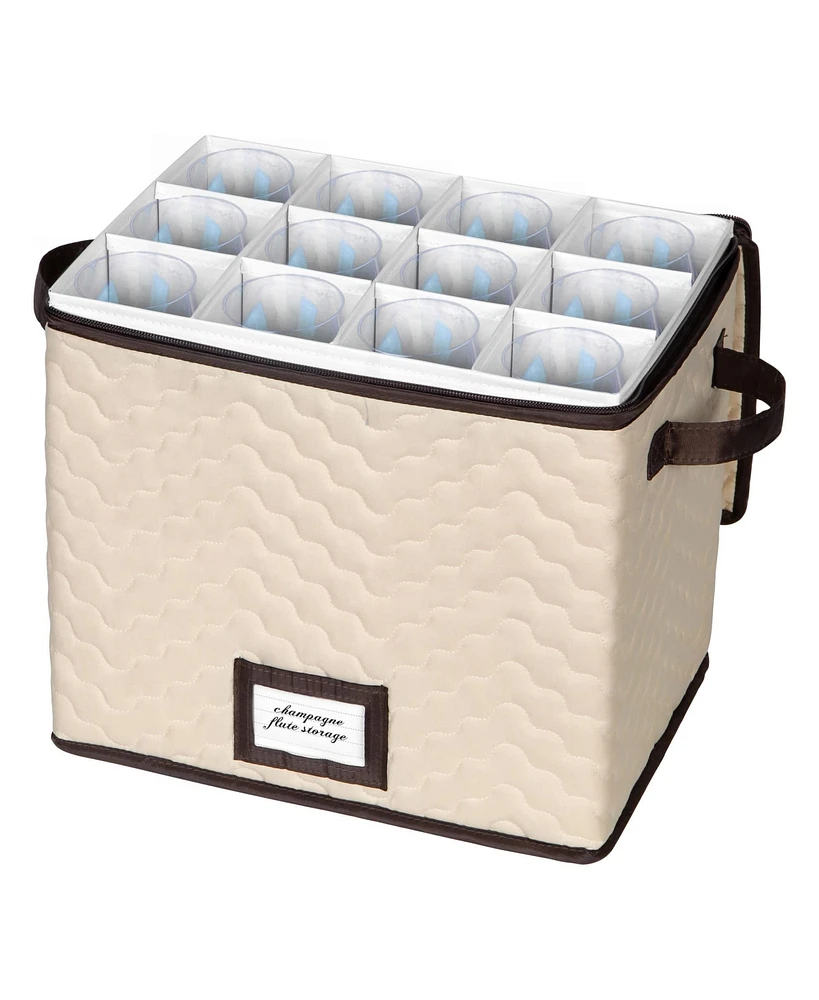 Florida Brands Wine Glass Storage Box with Dividers - Holds 12 Champagne Flute Glasses up to 10" Tall