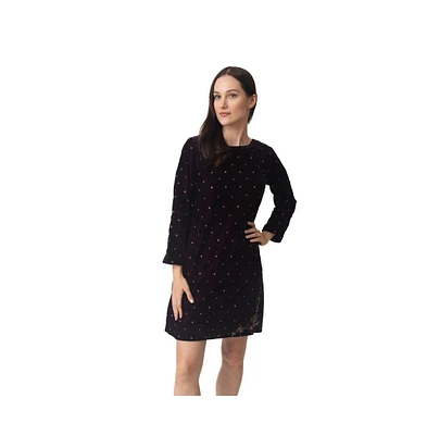 Raas Women's Wine Velvet Dress with Hand Embroidery