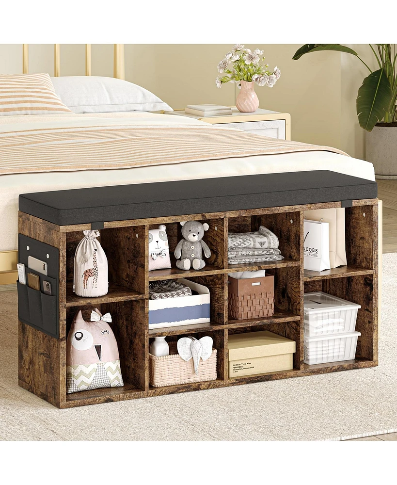 gaomon 41 Inches Shoe Bench with Cushion, Shoe Rack Bench, Ten Cubbies Storage Entryway Bench with Adjustable Shelves