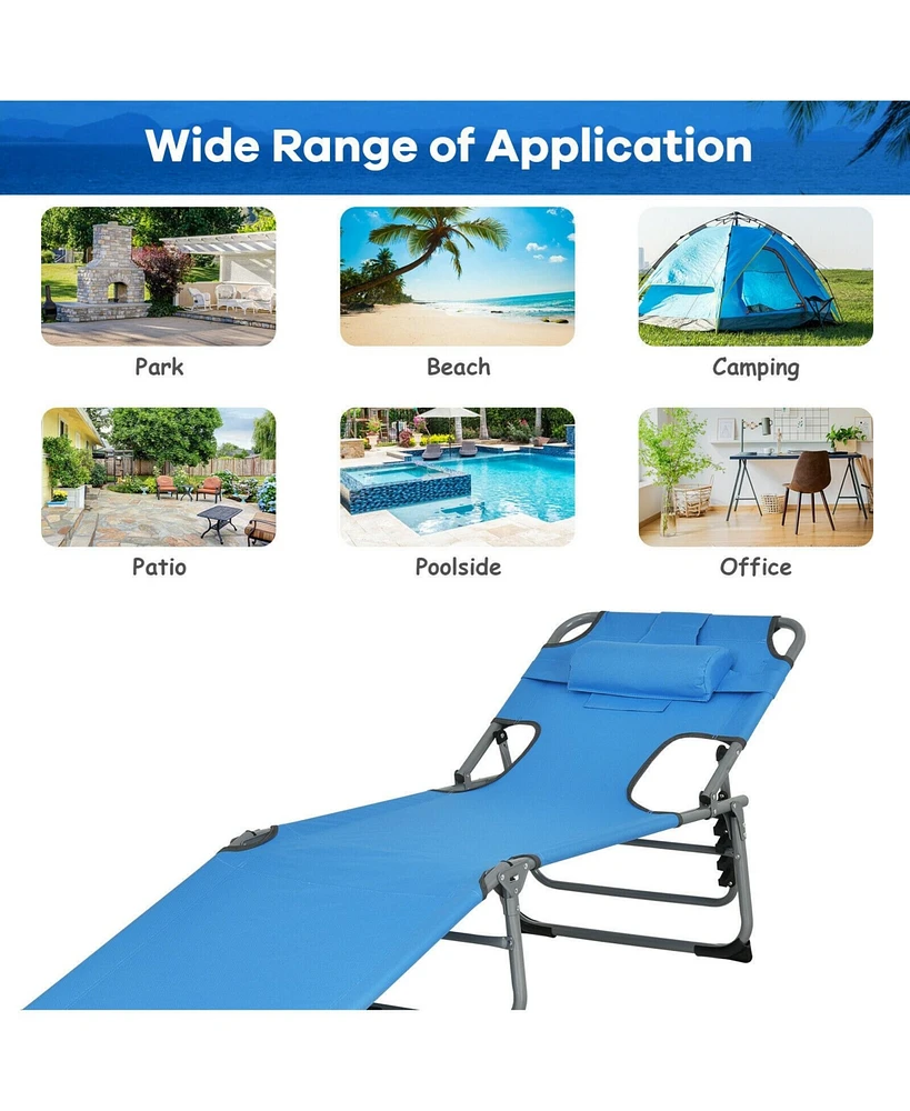 Inolait Folding Beach Lounge Chair with Pillow for Outdoor