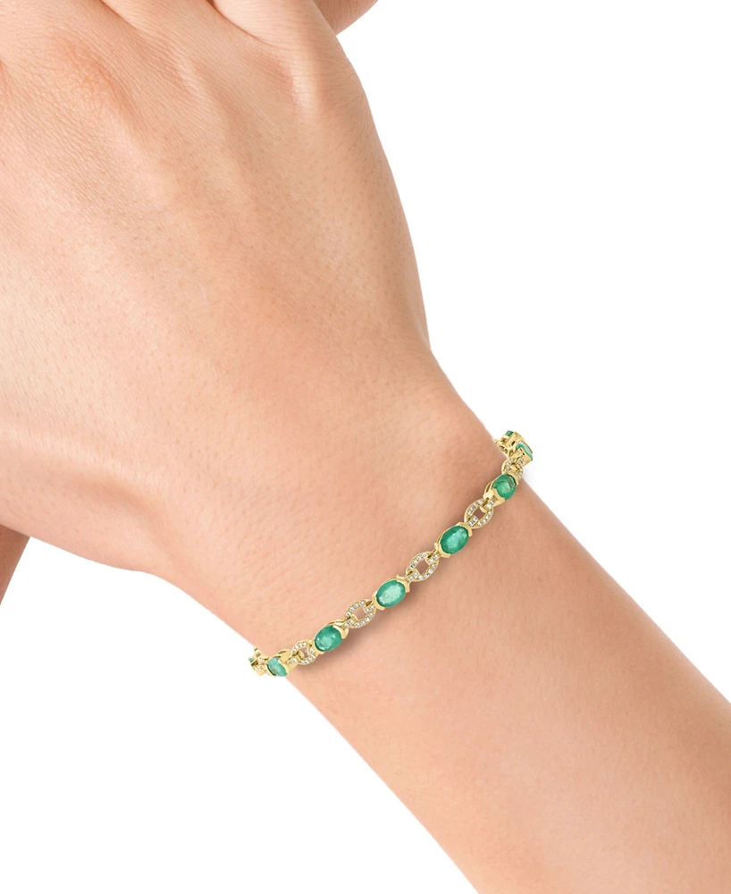 Effy Emerald (5-1/2 ct. t.w.) & Diamond (1/2 ct. t.w.) Line Bracelet in 14k Yellow Gold