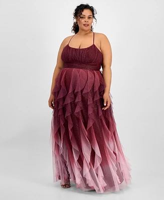 pear culture Trendy Plus Size Glitter Mesh Ball Gown