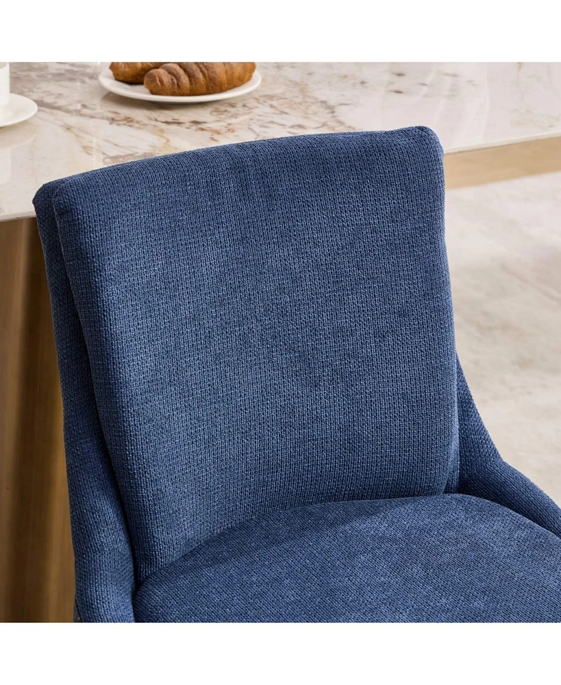 Modern Dining Chairs Set of 2,Double-layer Cushioned Chenille fabric Upholstered Accent Side Leisure Chairs with Mid Back and Curved Solid Wood Legs f