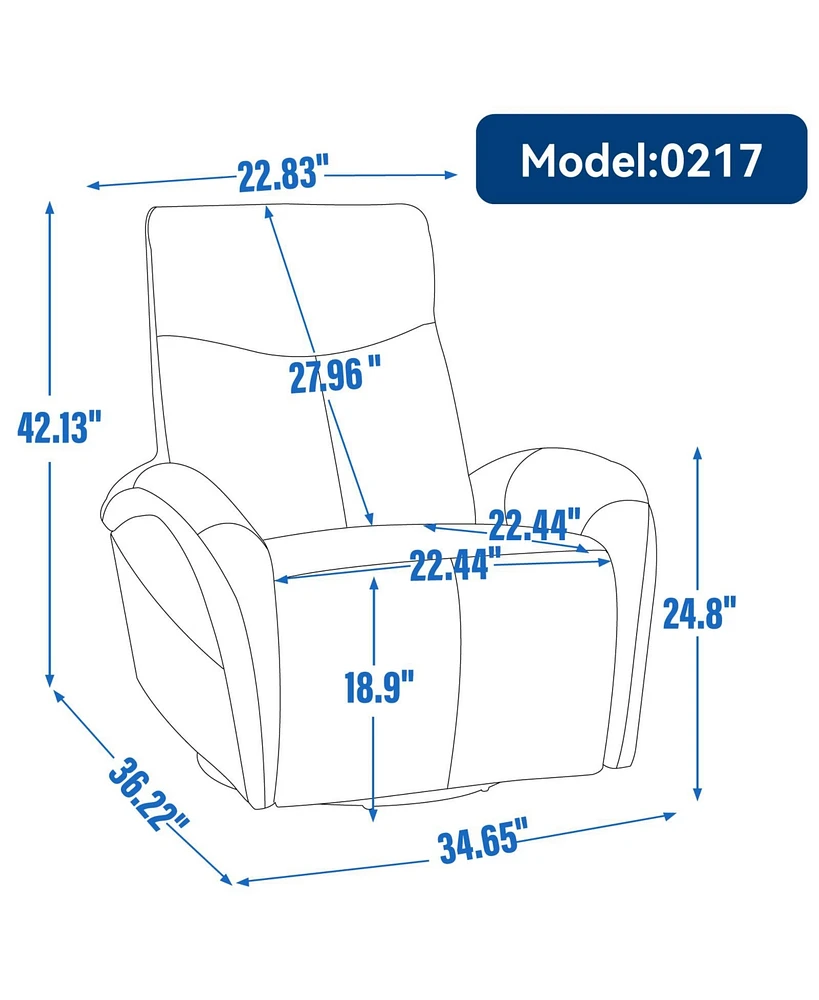 Yellow Brown Genuine Leather Swivel and Rocker Power Recliner Chair with Lumbar Support, Max Swivel Degree 270, Heavy Duty Motion Mechanism with Usb a
