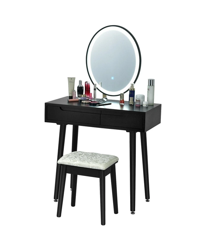 Sugift Touch Screen Vanity Makeup Table Stool Set with Lighted Mirror-Black