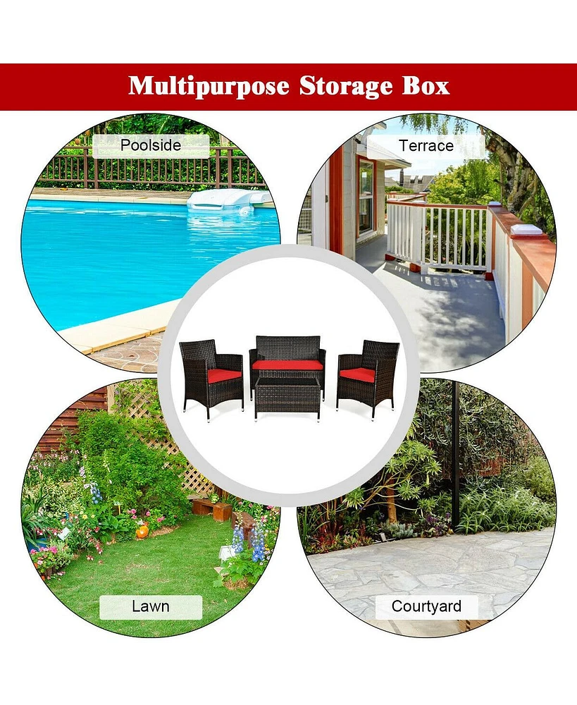 Sugift 4 Pieces Comfortable Rattan Outdoor Conversation Furniture Set with Glass Table