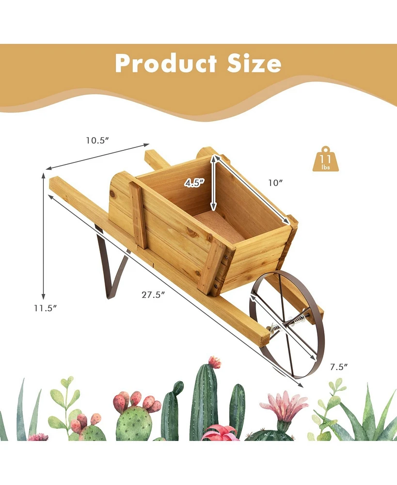 Sugift Wooden Wagon Planter with 9 Magnetic Accessories for Garden Yard-Walnut