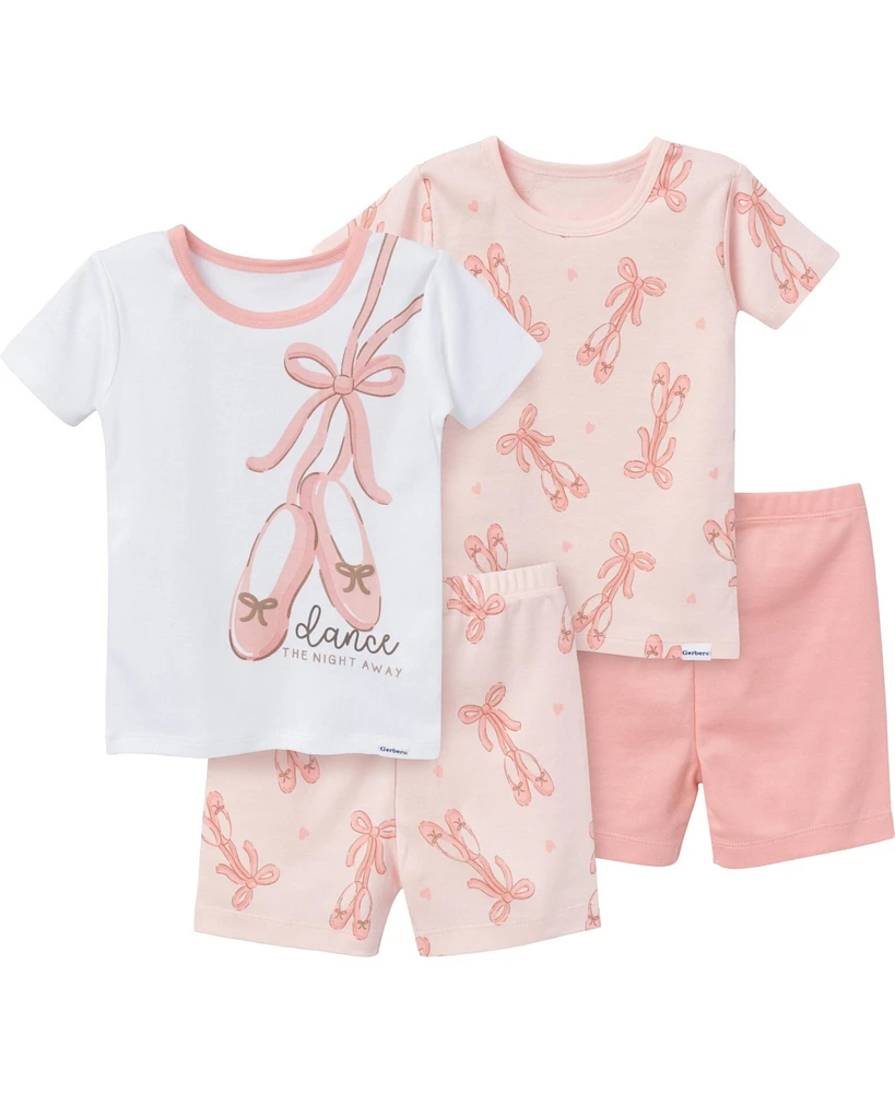 Gerber Toddler Girls Short Pajamas Set, 4 Piece