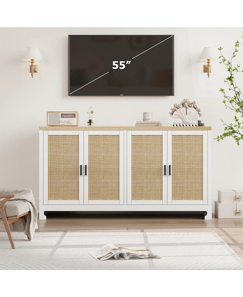 gaomon Buffet Cabinet with Storage, Sideboard Kitchen Storage Cabinet with 4 Rattan Decorated Doors