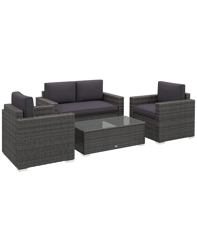 Outsunny 4-Piece Rat Furniture Set, Chairs, Loveseat, and Table