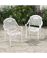 2 Pcs Patio Cast Aluminum Armrest Chairs Dining Stackable Outdoor