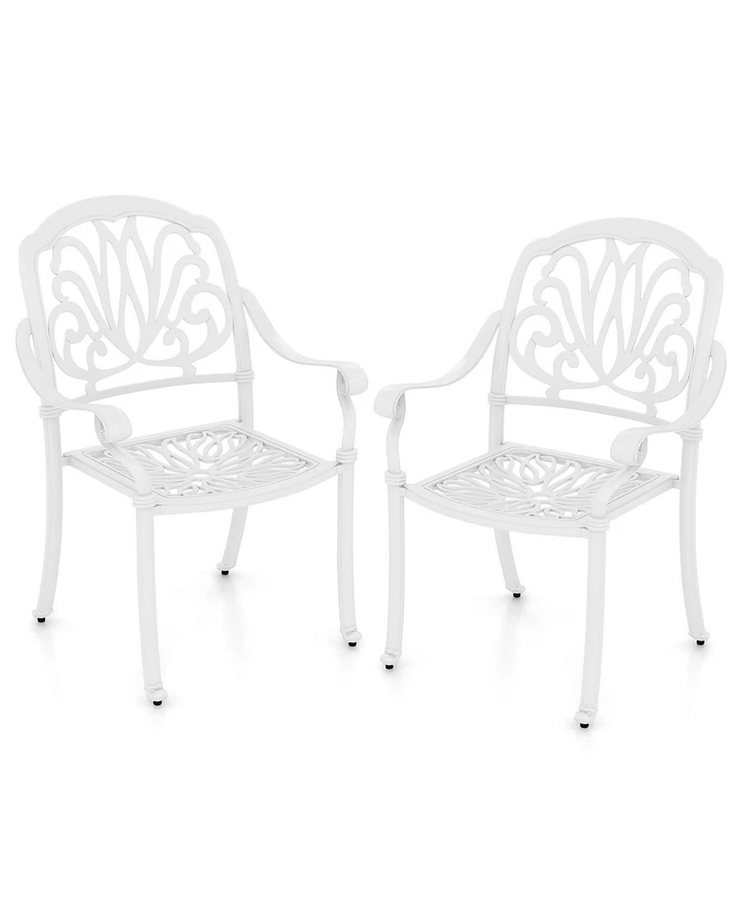 2 Pcs Patio Cast Aluminum Dining Chairs Armrests Outdoor Stackable