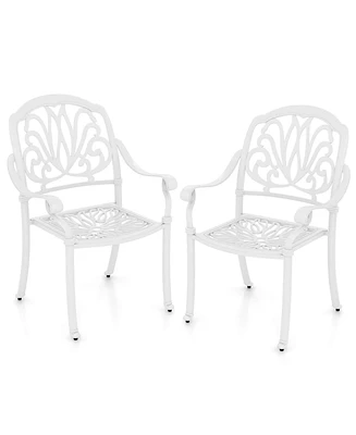 2 Pcs Patio Cast Aluminum Dining Chairs Armrests Outdoor Stackable