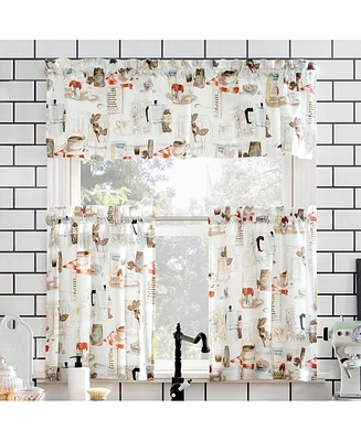 Brew Coffee Shop Semi-Sheer Rod Pocket Kitchen Curtain Valance and Tiers Set