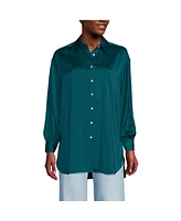 Lands' End Women's Long Sleeve Oversized Satin Buttondown Tunic