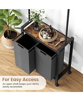 gaomon Laundry Sorter, 2 Section Laundry Hamper With Hanging Bar, Laundry Basket Organizer With Storage Shelf