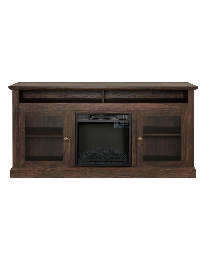 Slickblue Contemporary Tv Media Stand with 18" Fireplace Insert - Modern Console for TVs Up to 65", Brown