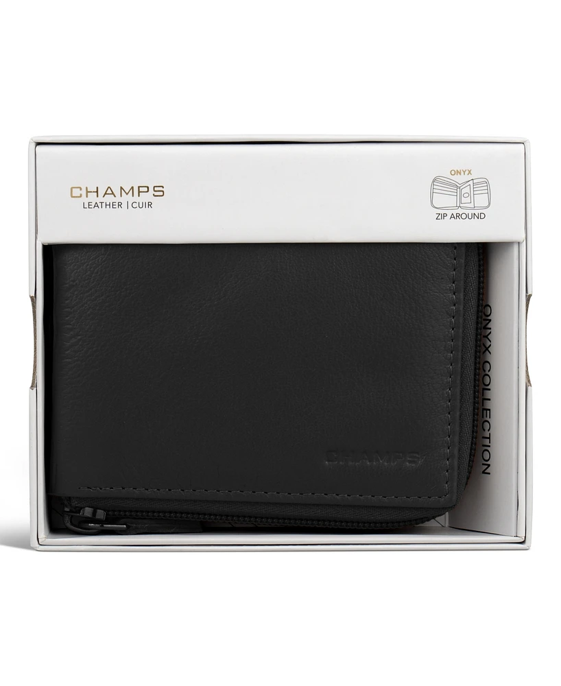 Champs Men's Onyx Collection Leather Zip Around Wallet