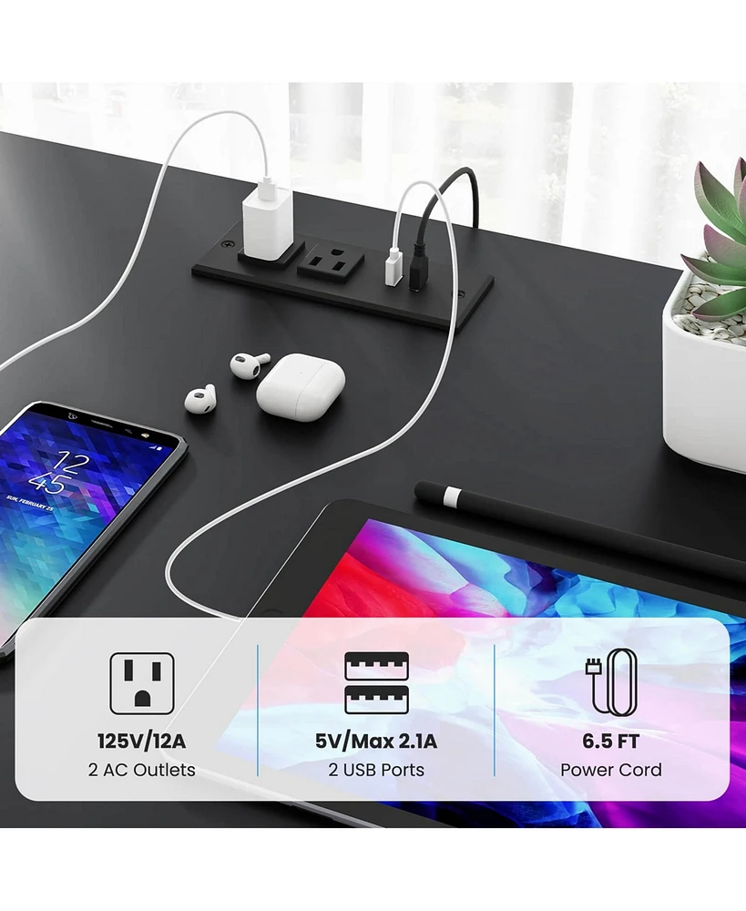Costway 94.5" Long Office Desk 2-Person Reversible Computer with Led Lights