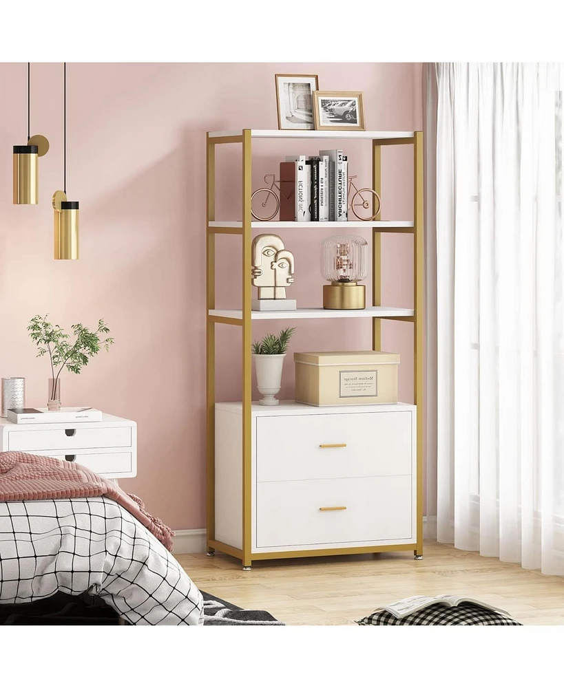 Tribesigns Bookcase, 4-Tier Bookshelf with 2 Drawers