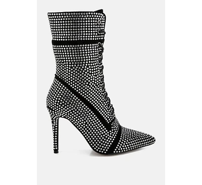 Bitetto Rhinestones Embellished Calf Boots
