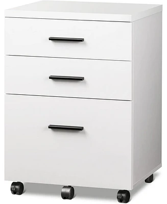 3 Drawer File Cabinet for Home Office, Wood Under Desk Filing Cabinet, Rolling Printer Stand with Wheels, White