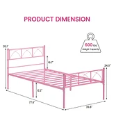 gaomon Metal Bed Frame Twin Pink, Sturdy Modern Stylish Iron Twin Bed Frame with Headboard and Footboard