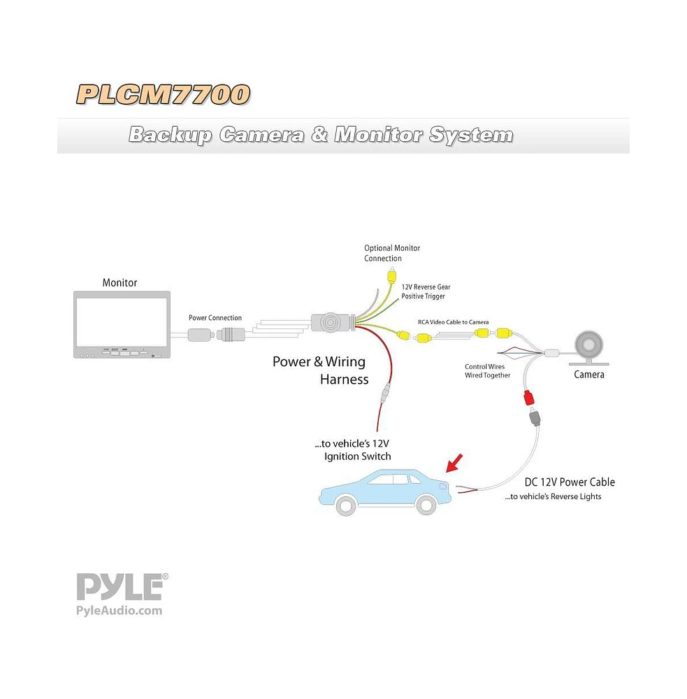 Pyle Car Backup Camera & Monitor Display Kit - 7" Lcd, Waterproof Night Vision, Distance Scale Lines (PLCM7700)