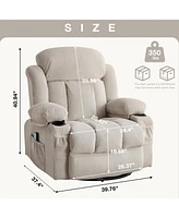 Swinging Recliner Massage Heated Sofa with Usb and 2 Cup Holders