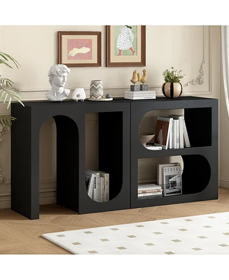 Modular Entryway Console Table with Rectangular Exterior and Curved Interior Design for Customizable Arrangements,Suitable for Study,Entrance and Livi
