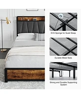gaomon King Size Bed Frame with Storage Linen Upholstered Headboard