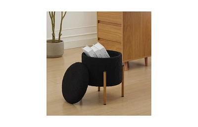 Modern Round Storage Ottoman, Ottoman Foot Stools With Metal Base, Ottoman Footstool with Removable Lid Storage Ottoman for Living Room, Bedroom