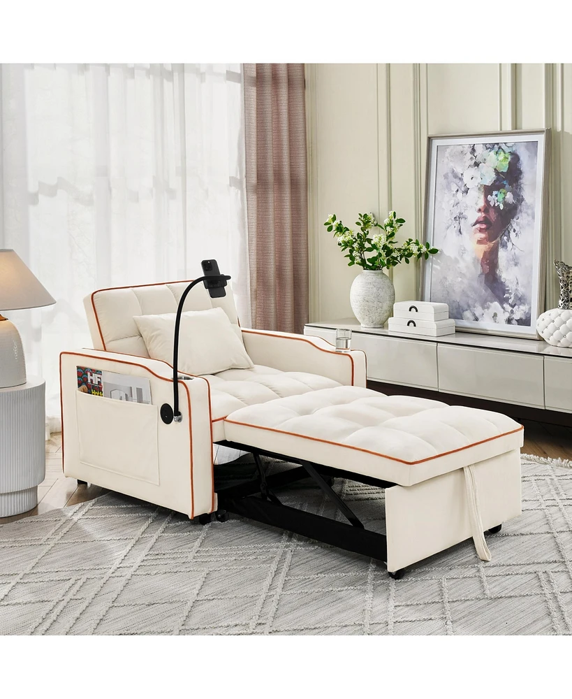 Convertible Sleeper Chair Sofa Bed Adjustable Pull Out Sleeper Chair Bed Multi-Pockets Folding Sofa Bed for Living Room Bedroom Small Space,3-in-1 Sof