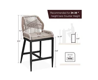 gaomon Woven Outdoor Counter Height Bar Stools Chairs Set of 2, Rattan Garden Counter Stools with Aluminum Frame, Modern Barstool with Backrest for Ki