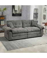84" Chenille Recliner Sofa Small Sofa Loveseat Deep Seat Sofa Couch with 2 Throw Pillows & Memory Foam for Living Room Apartment Office Lounge-Gr