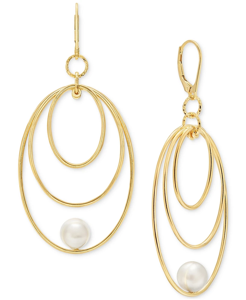 Cultured Freshwater Pearl (7.5-8mm) Oval Drop Earrings in 14k Gold over Sterling Silver Made in Italy