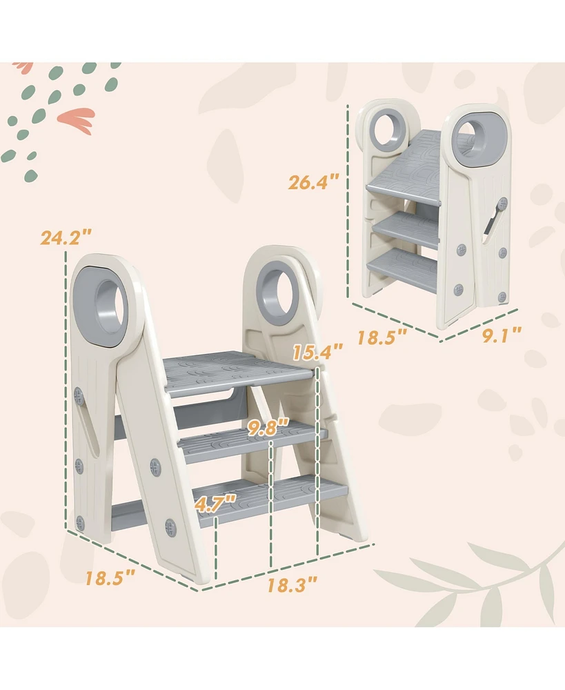 Qaba Toddler Tower, Foldable & Adjustable Kitchen Stool Helper