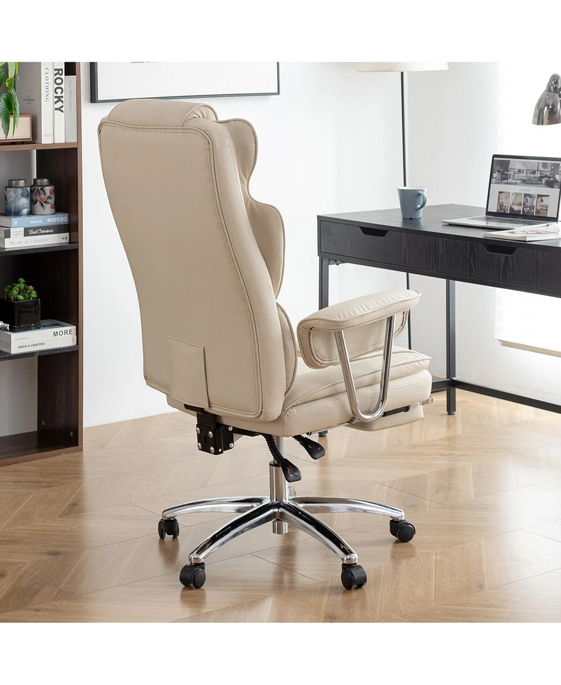 Office Chair, Big and Tall Executive Office Chair with Footrest, Leather Computer Chair, Ergonomic Reclining Chair High Back, Large Home Office Chair